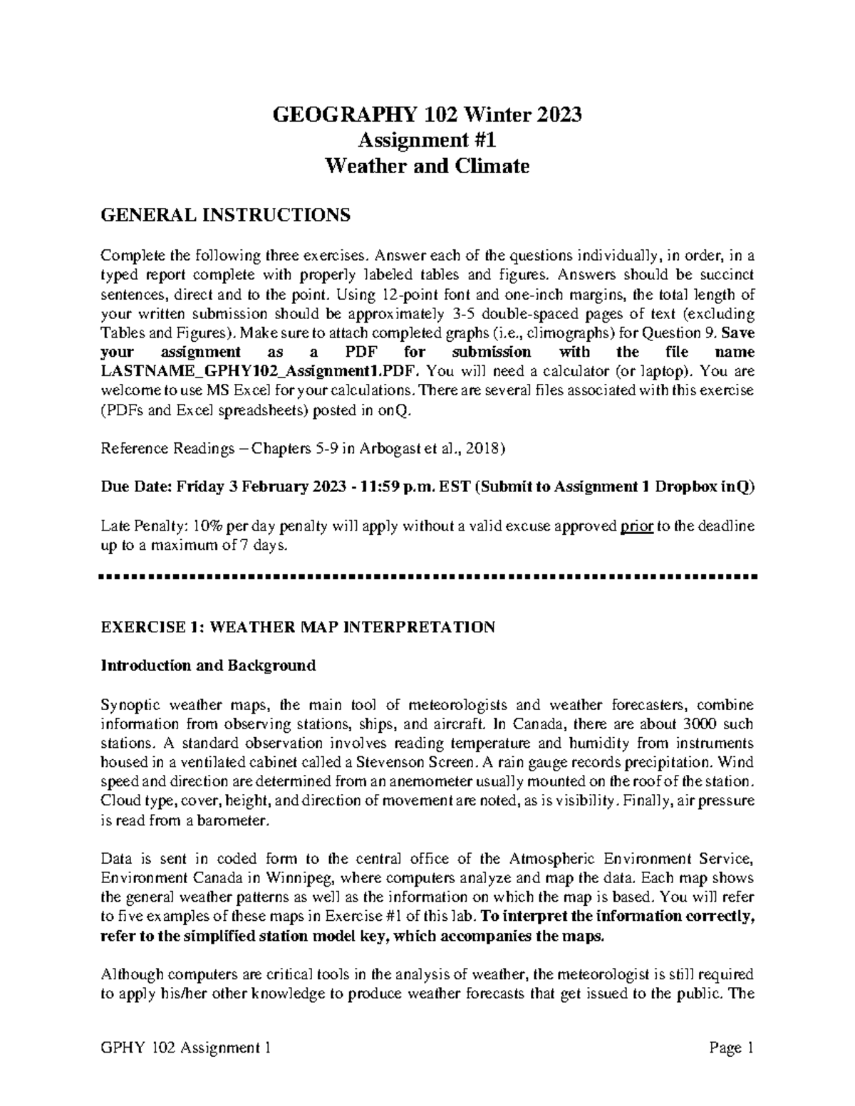 Assignment 1 W23 - Weather and Climate - Alizeh - GEOGRAPHY 102 Winter ...