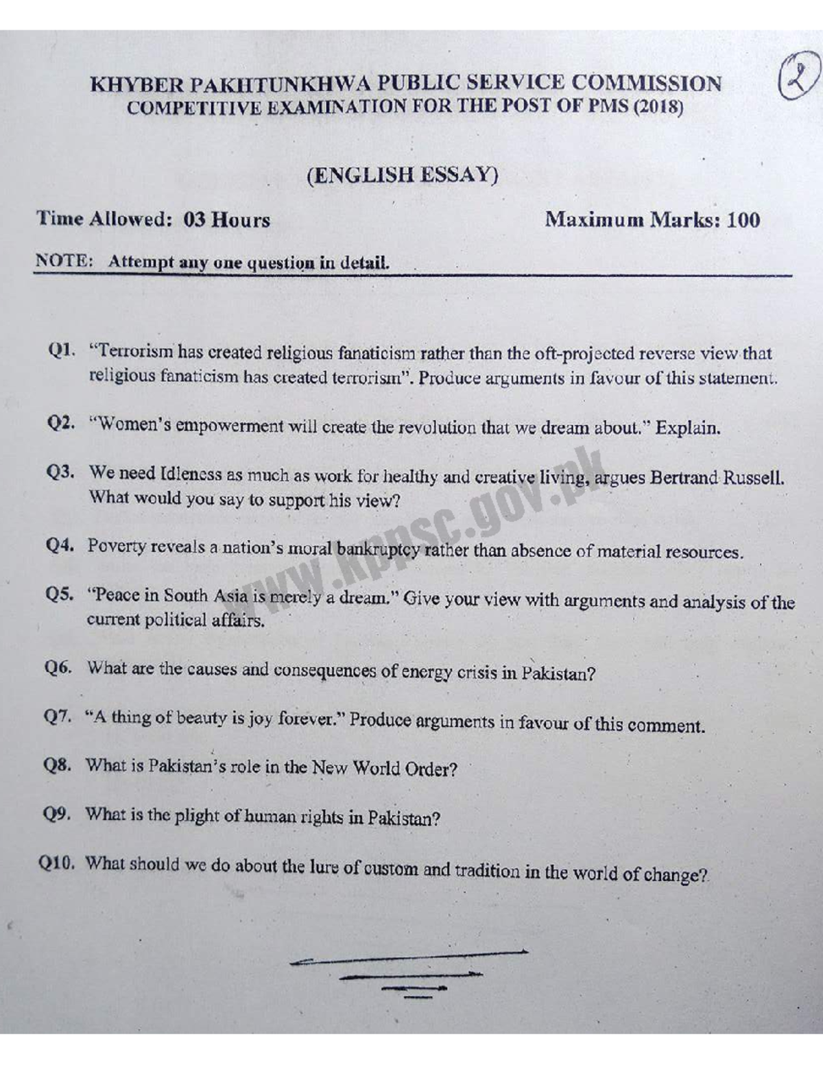 KPPSC PMS Previous Exam Papers - 2018 Collection - Studocu