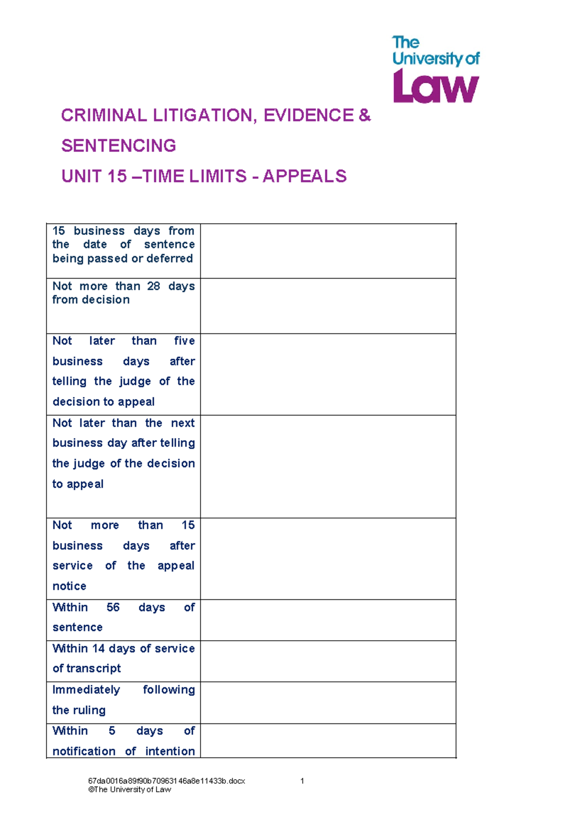 CRIMINAL LITIGATION: Unit 15 - Time Limits for Appeals - Studocu