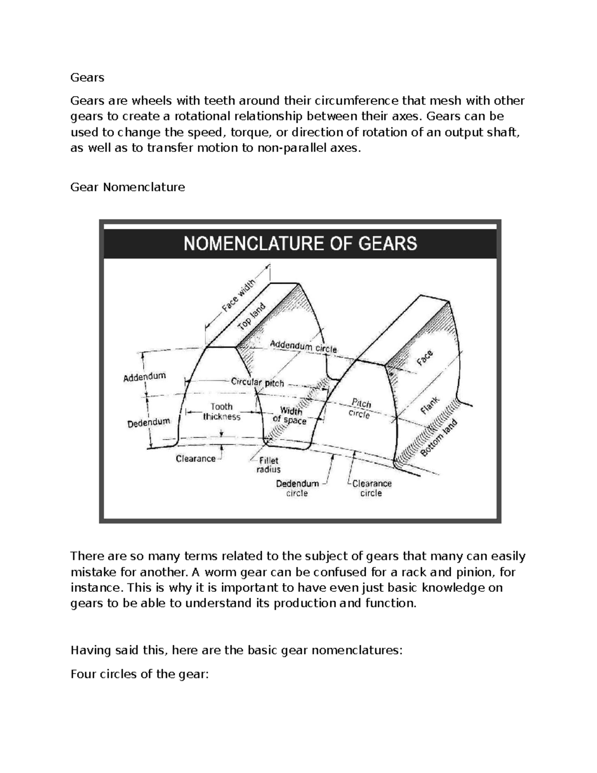 Gears MD2 Hand Written - Notes - Gears Gears are wheels with teeth ...
