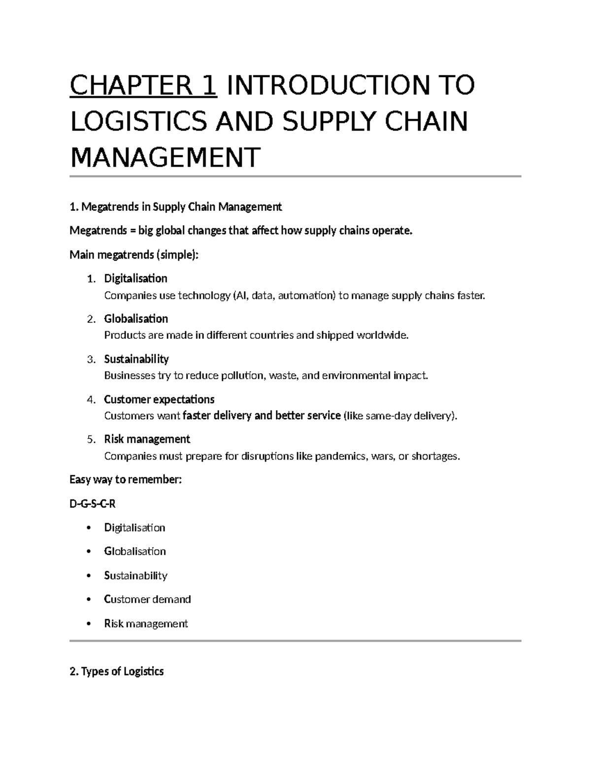 OBS Semester 1 2026: Chapter 1 - Intro to Logistics & SCM - Studocu