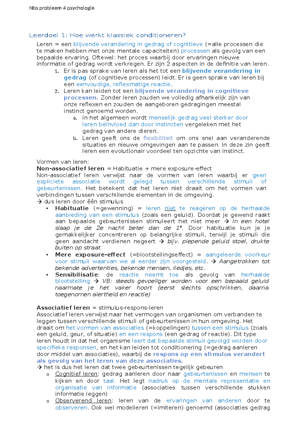 Nbs P4 Psychologie: Klassiek en Operant Conditioneren Uitleg - Studeersnel