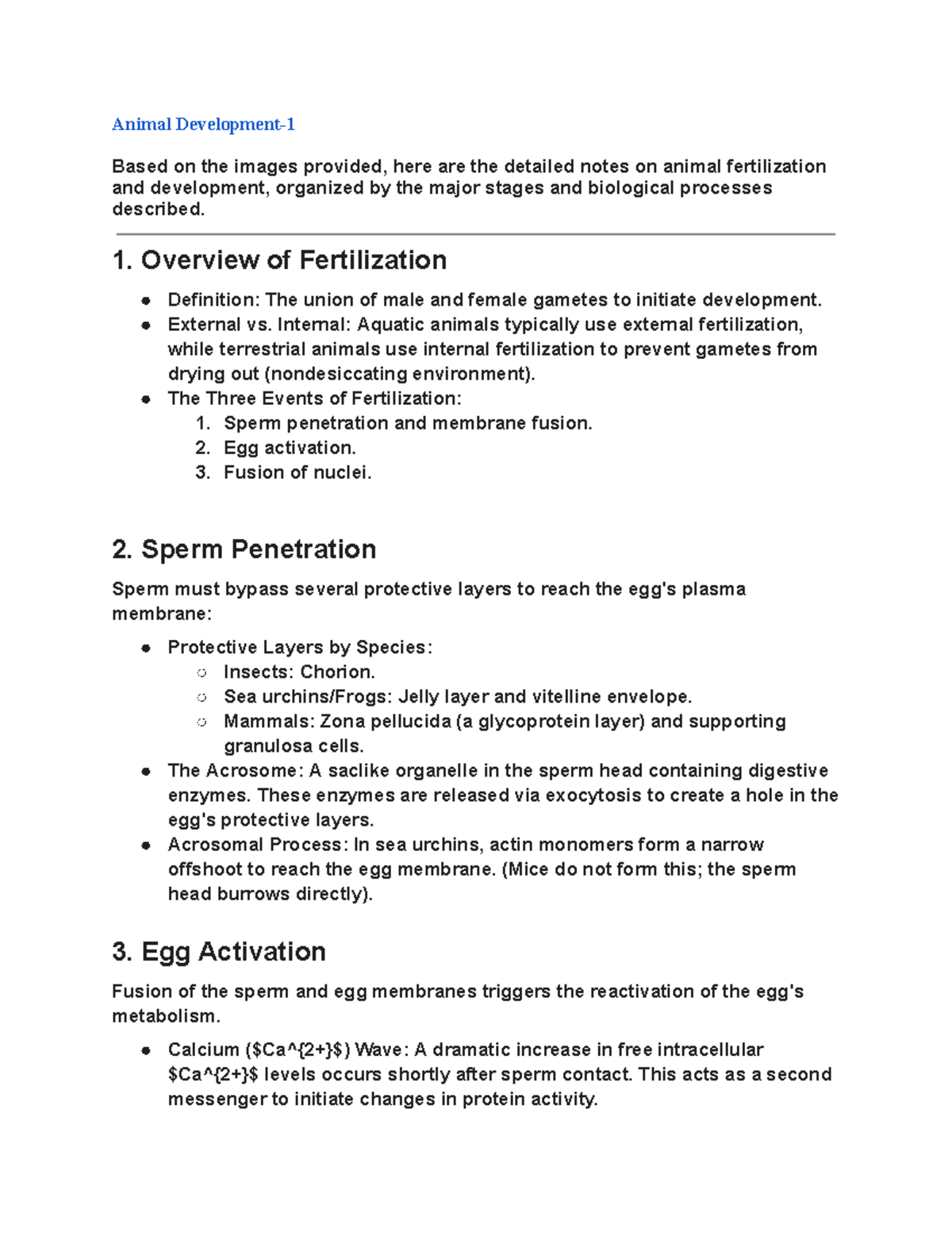 Animal Fertilization and Development Notes (BIO 101) - Studocu
