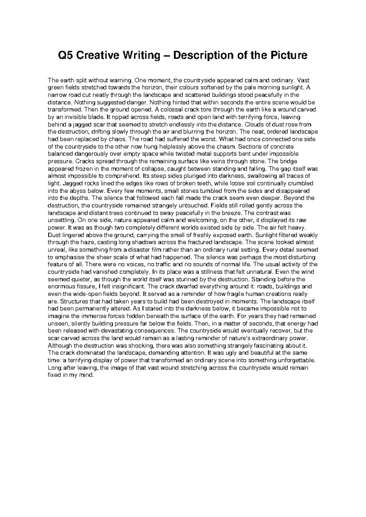 Q5 Creative Writing: Earthquake Description and Its Impact - Studocu