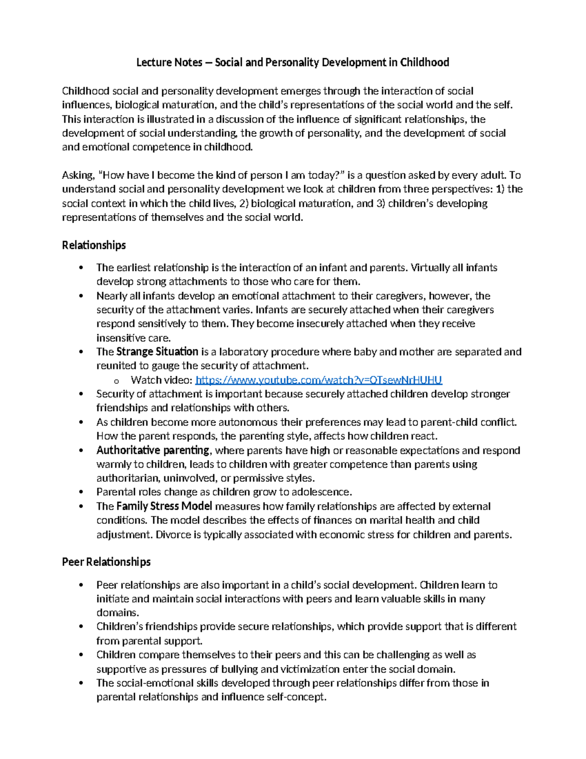 Lecture Notes: Social & Personality Development in Childhood - Studocu