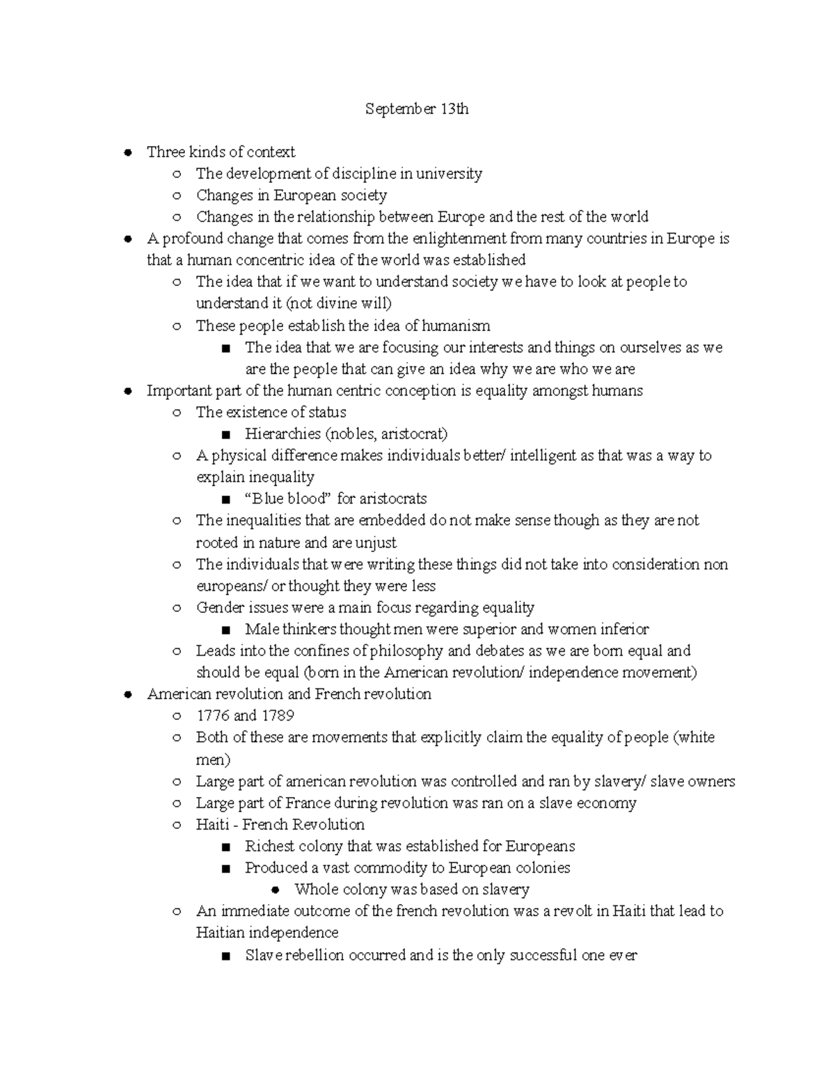 HIST 201 - Lecture Notes on Enlightenment & Its Global Impact - Studocu