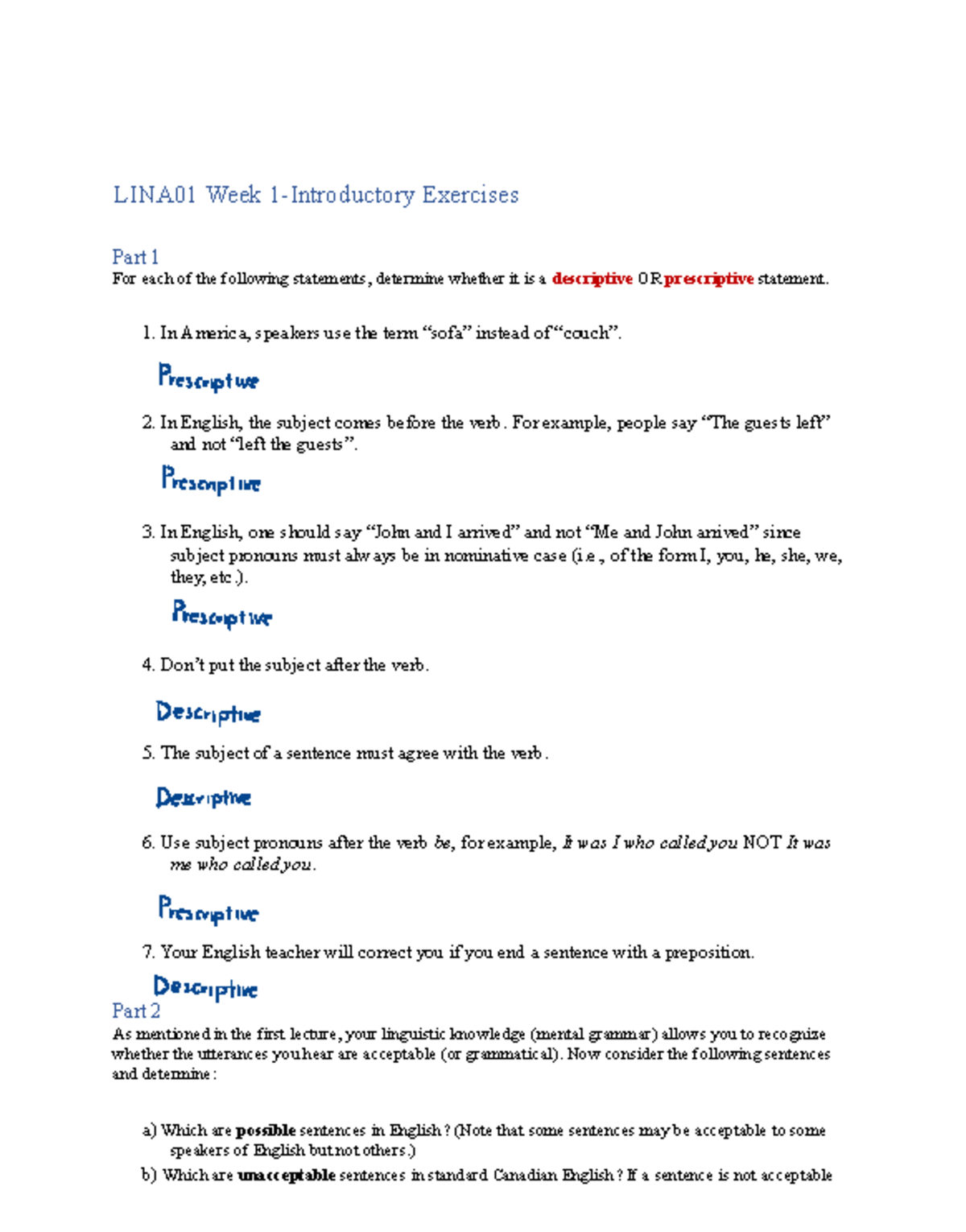 LINA01 - Week 1 Assignment: Descriptive vs Prescriptive Statements ...