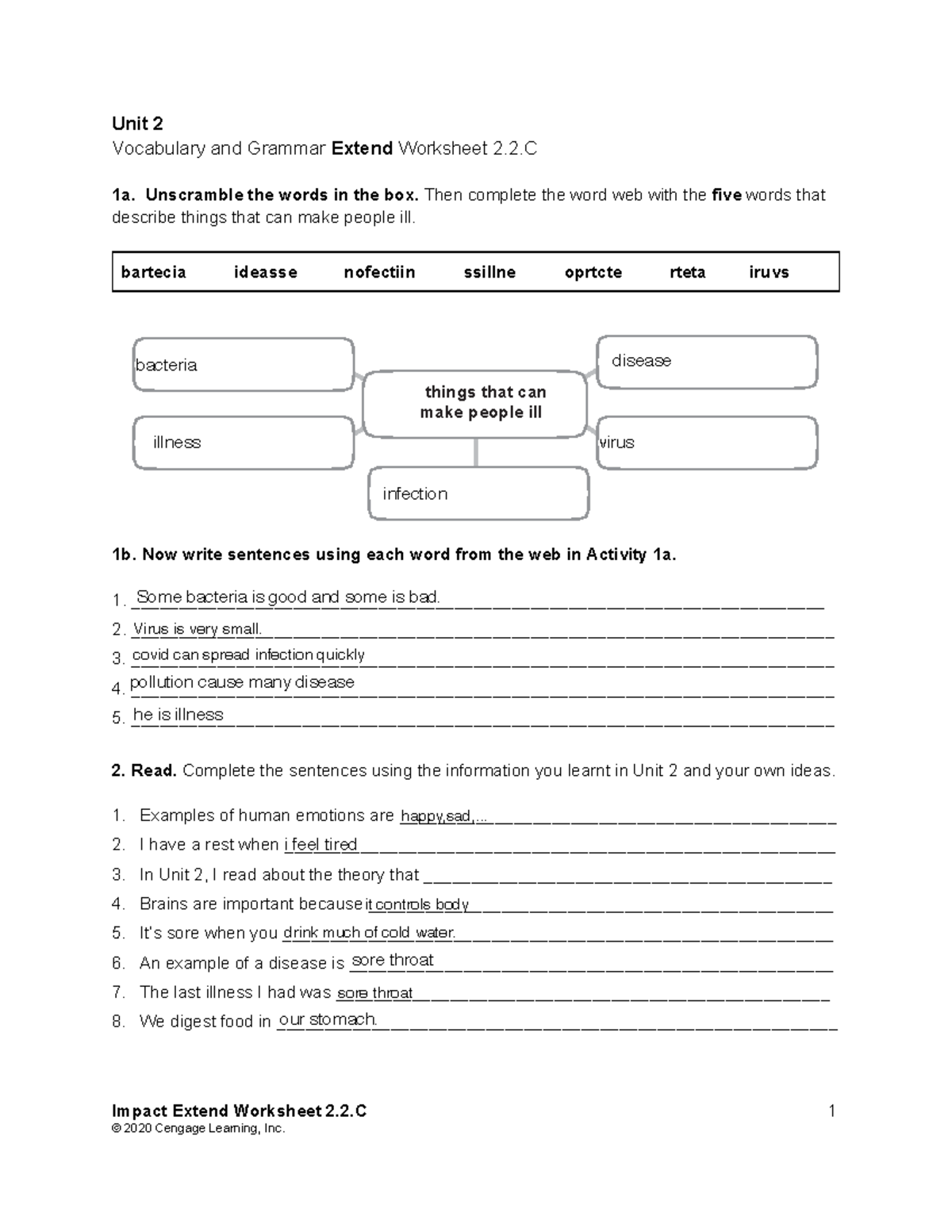 Impact 2 Unit 2 Vocabulary & Grammar Extend Worksheet 2.2 - Studocu