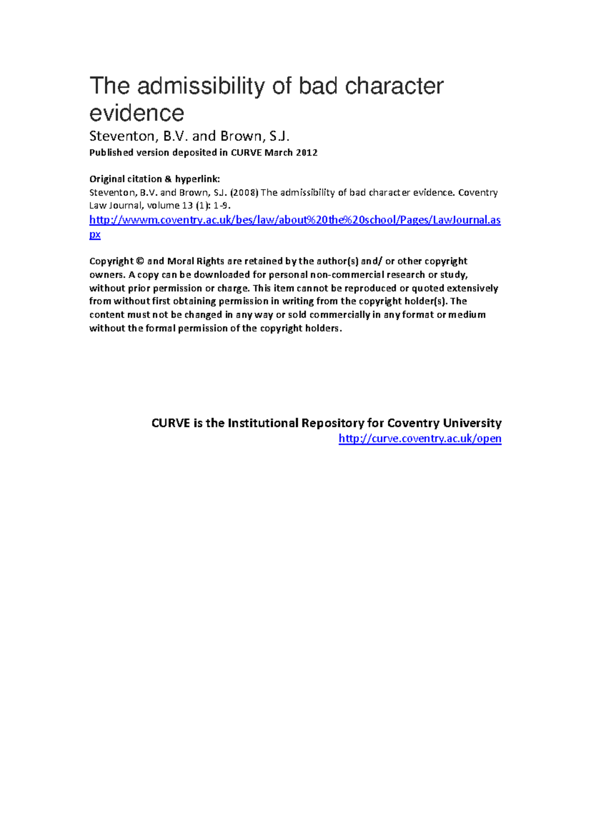 Review of Bad Character Evidence: Insights on Criminal Justice Act 2003 ...