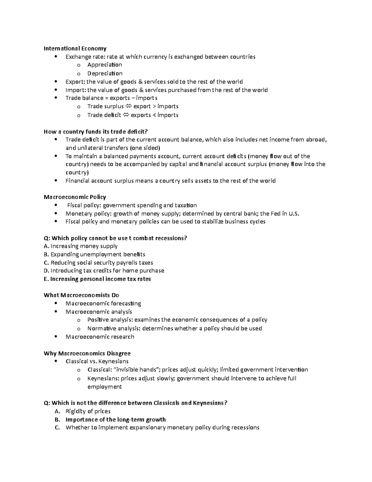 Chapter 1 Notes - International Economy Exchange rate: rate at which ...