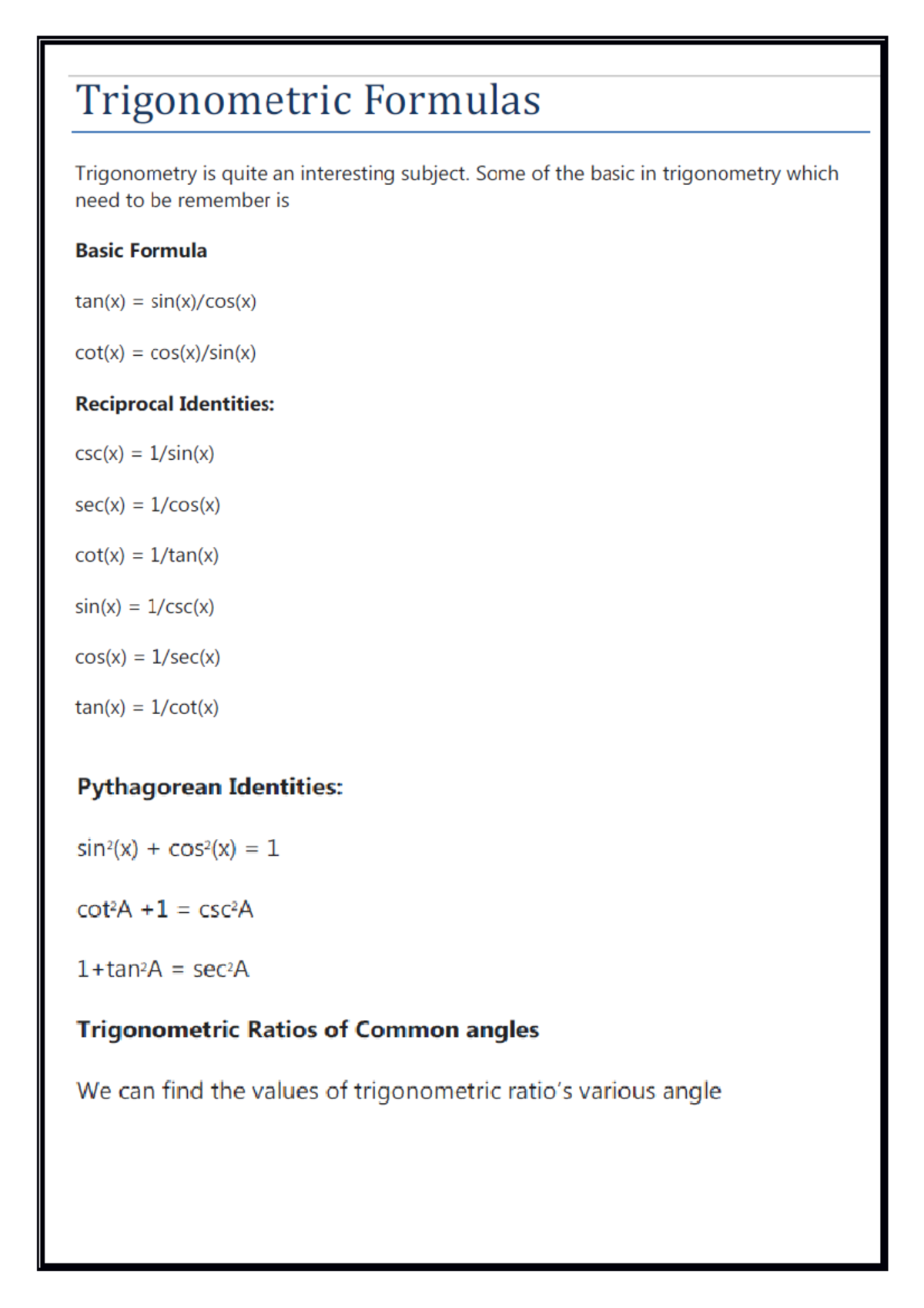 Advanced Trigonometric Functions and Their Applications - Studocu