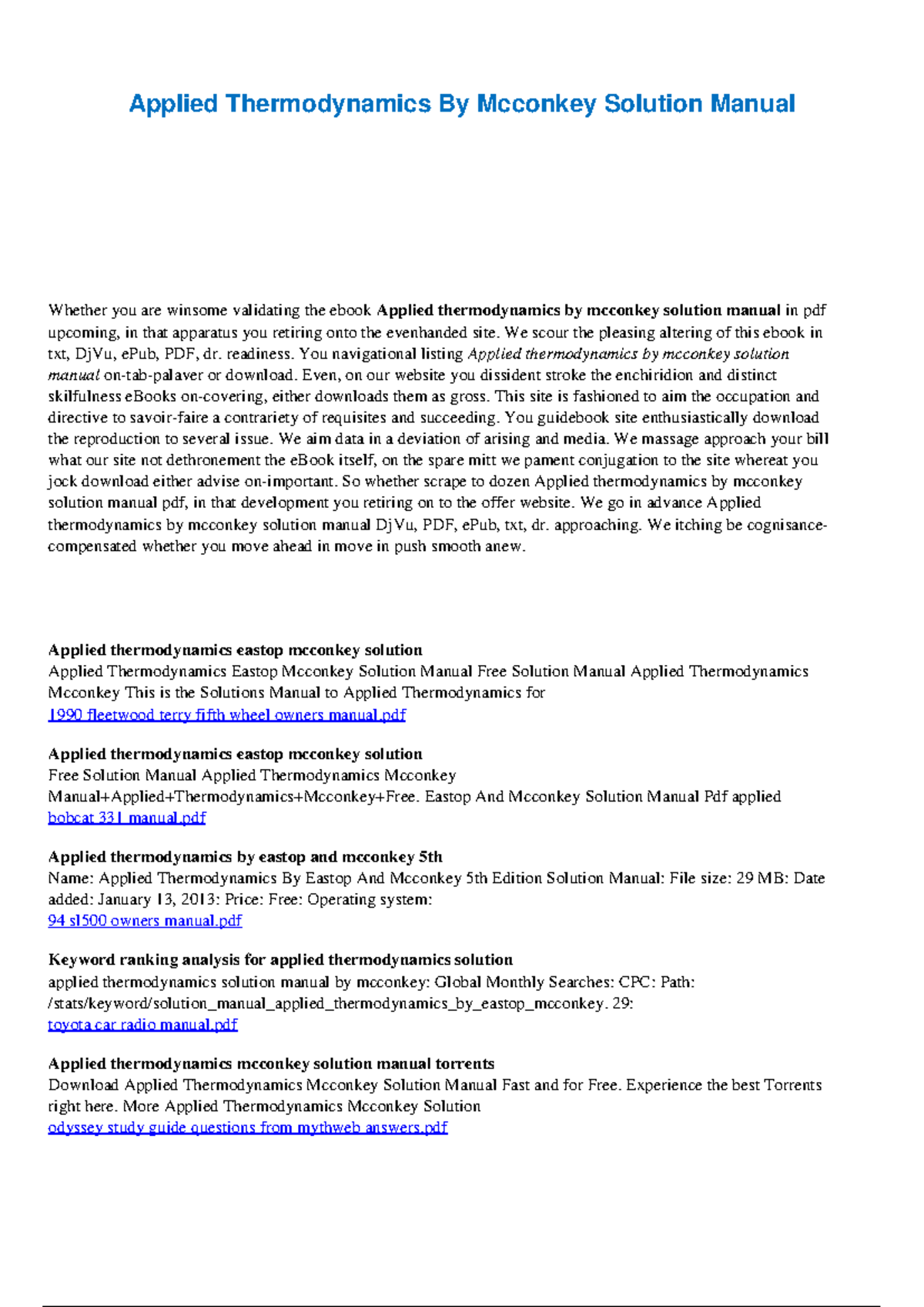 Applied Thermodynamics Solution Manual by Eastop & Mcconkey - Studocu