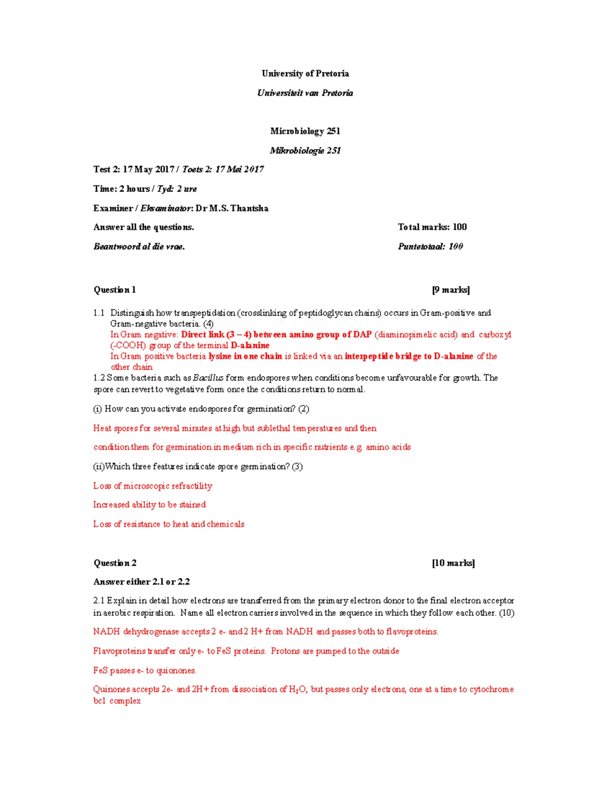 M 251 Semester Test II 2025: Detailed Memo and Instructions - Studocu