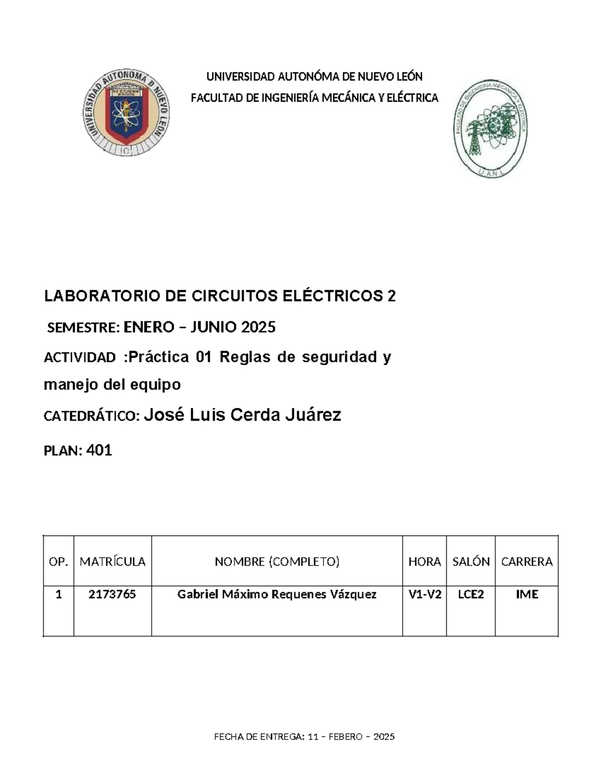 Práctica 1 de Circuitos Eléctricos: Normas y Seguridad en Laboratorio ...