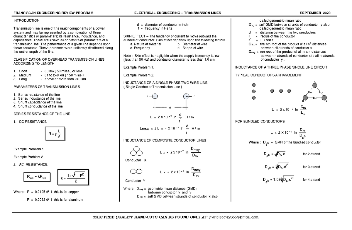 Power Systems 1 Transmission Lines Lecture Handout Summer 2017 - Studocu