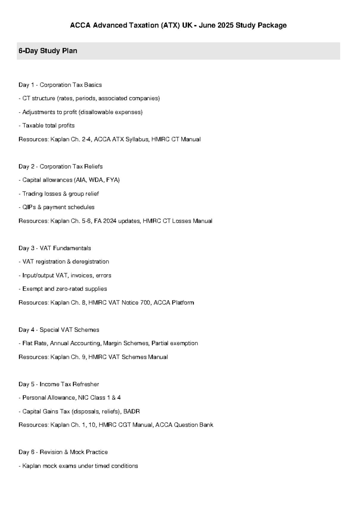 ACCA ATX UK June 2025 Study Package: Comprehensive Study Plan - Studocu