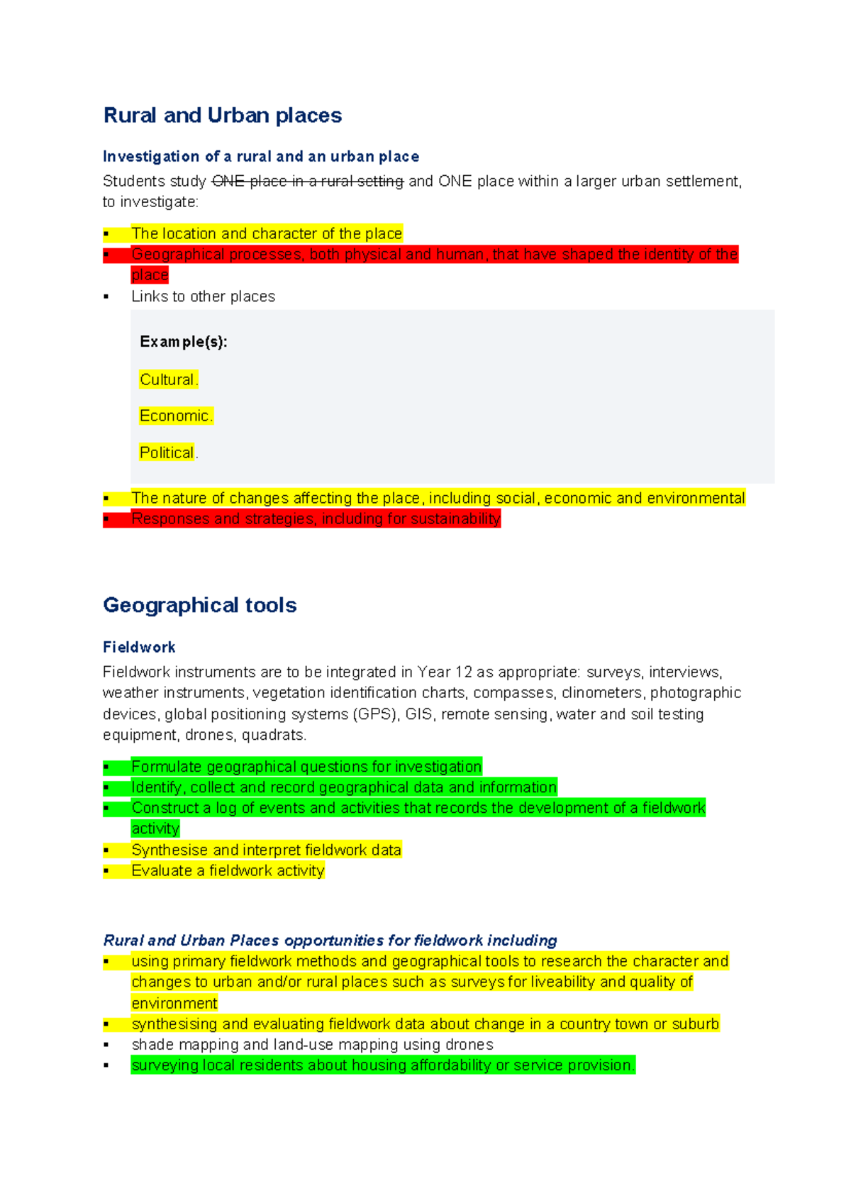 AT3 Notification: Rural & Urban Places Fieldwork Syllabus GEO - Studocu