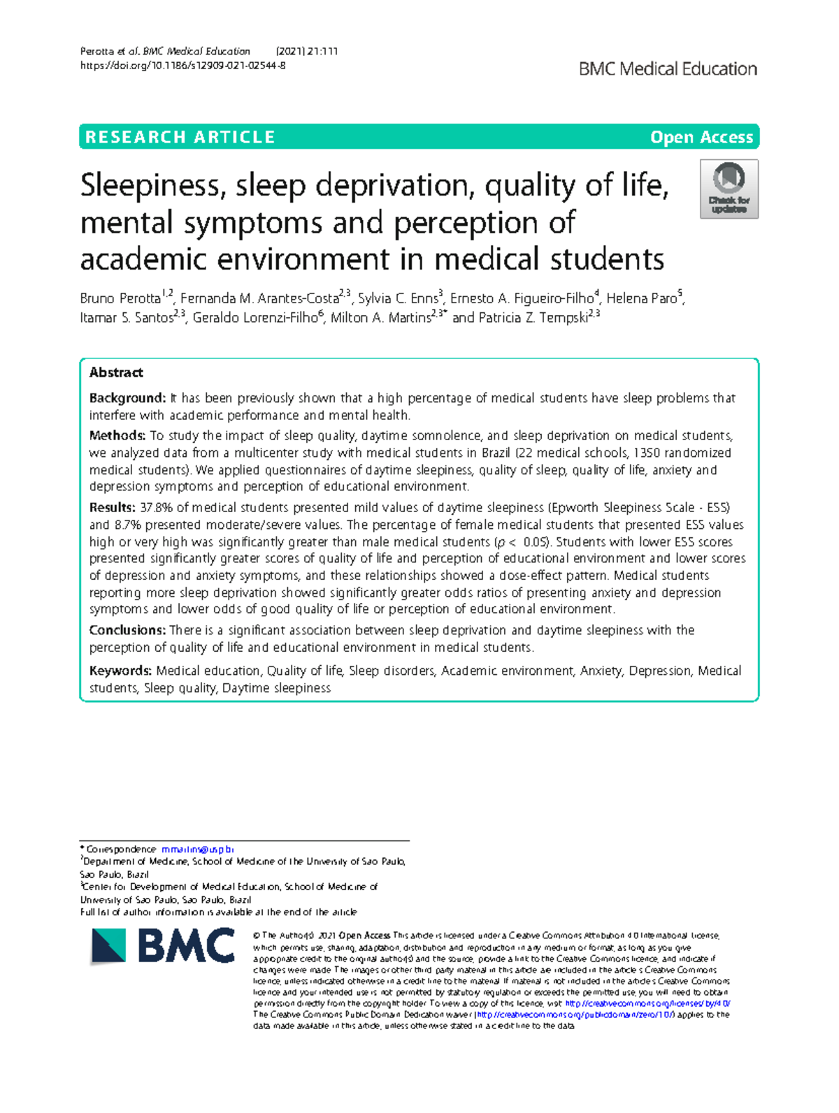 Impact of Sleep Deprivation on Quality of Life in Med Students: A Study ...