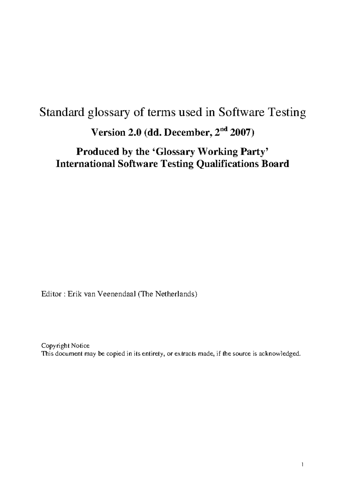 Standard Glossary of Software Testing Terms (Version 2.0) - Studocu