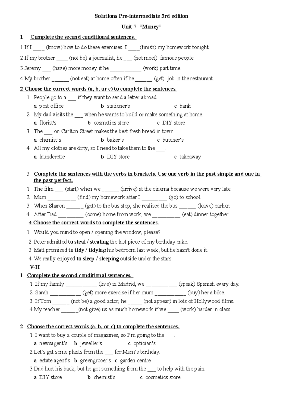 Solutions 3rd Edition Pre Unit 7: Second Conditional Exercises - Studocu