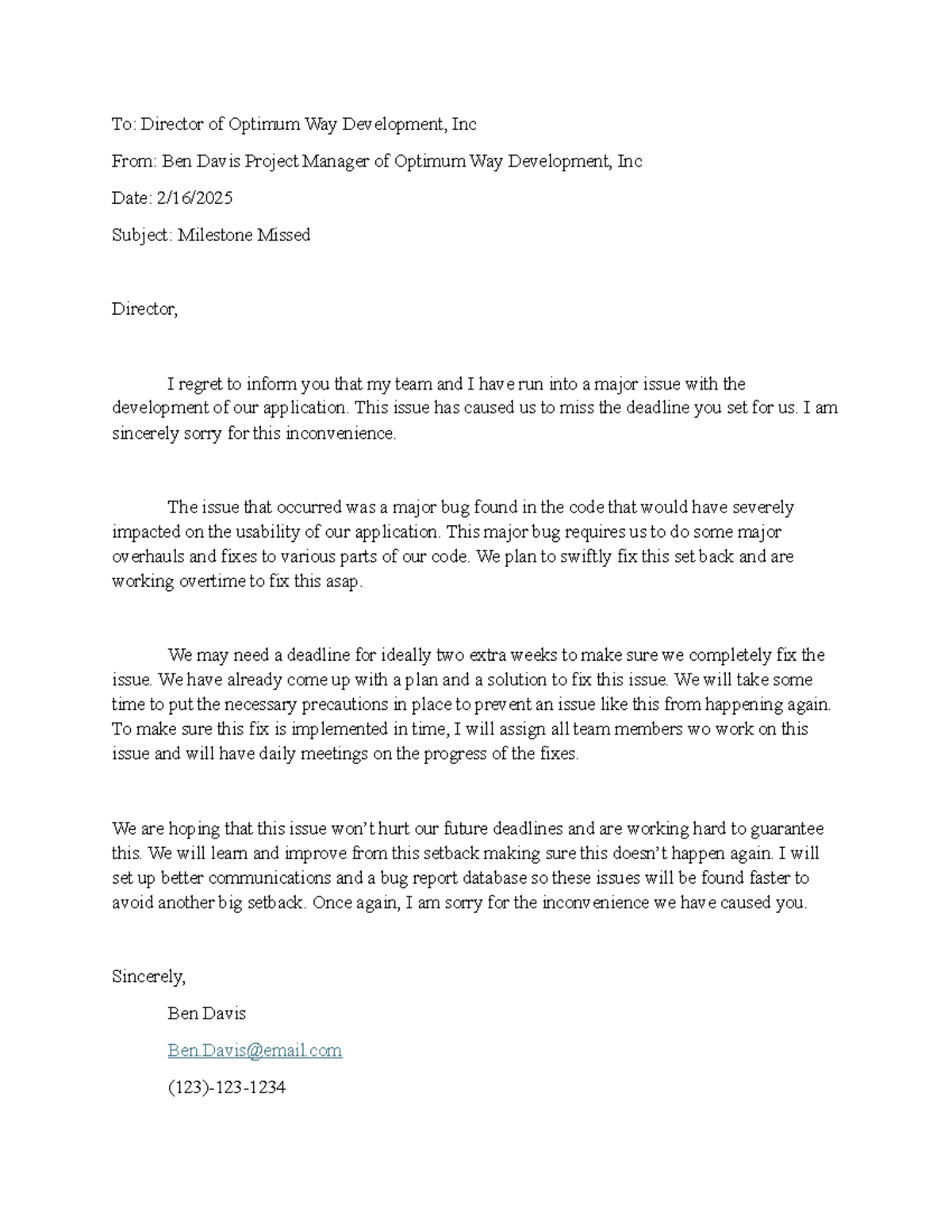 6-1 Bad News Email - To: Director of Optimum Way Development, Inc From ...
