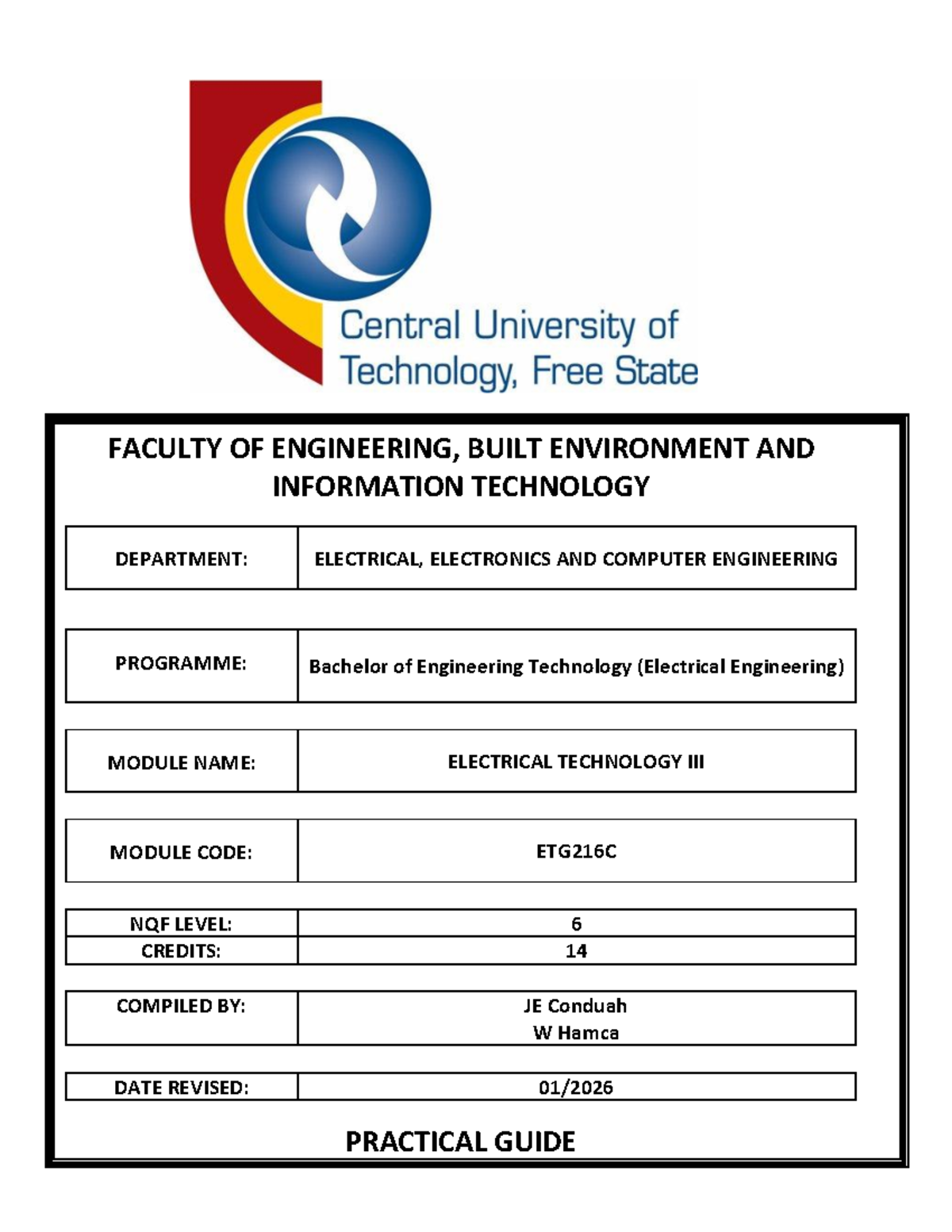 2026 ETG216C Electrical Technology III Lab Guide - Final Update - Studocu
