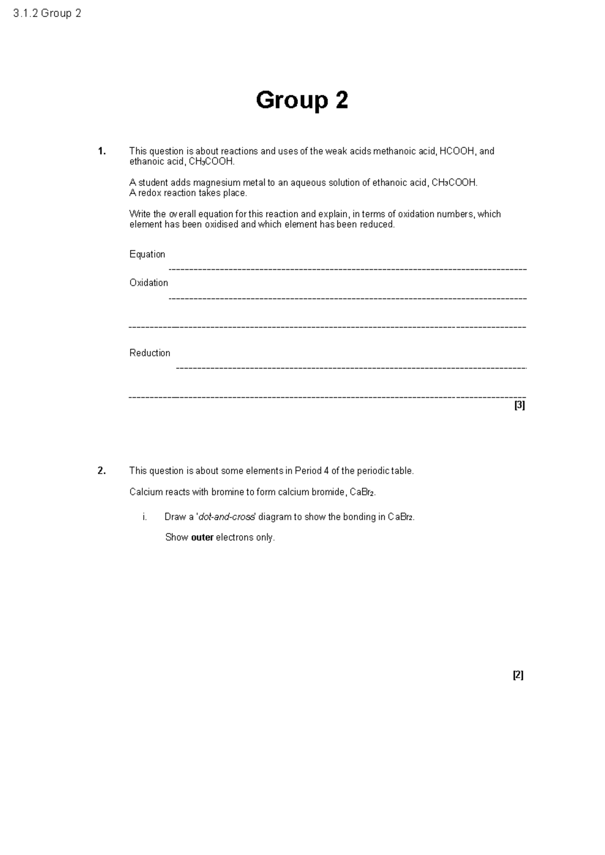 3.1.2 Group 2 Final Exam Questions on Acids and Reactions - Studocu
