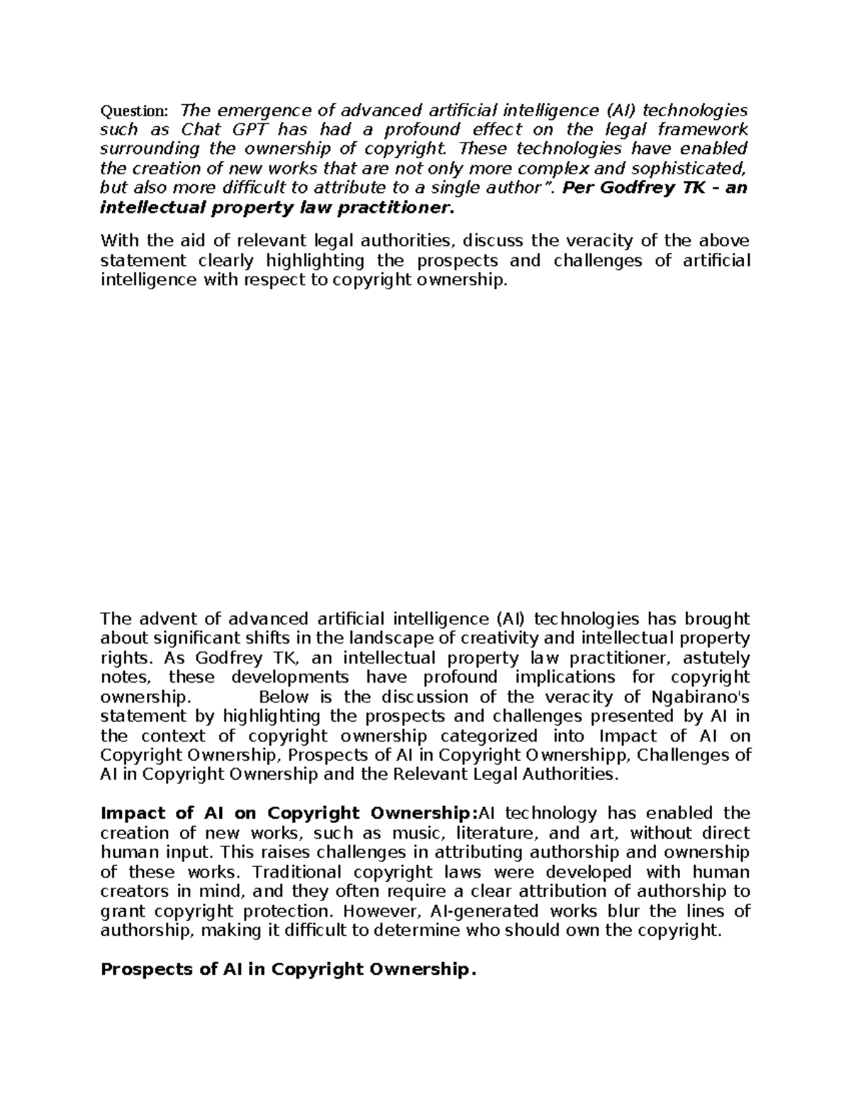 Intellectual Property LAW 1 Assignment - Question: The emergence of ...