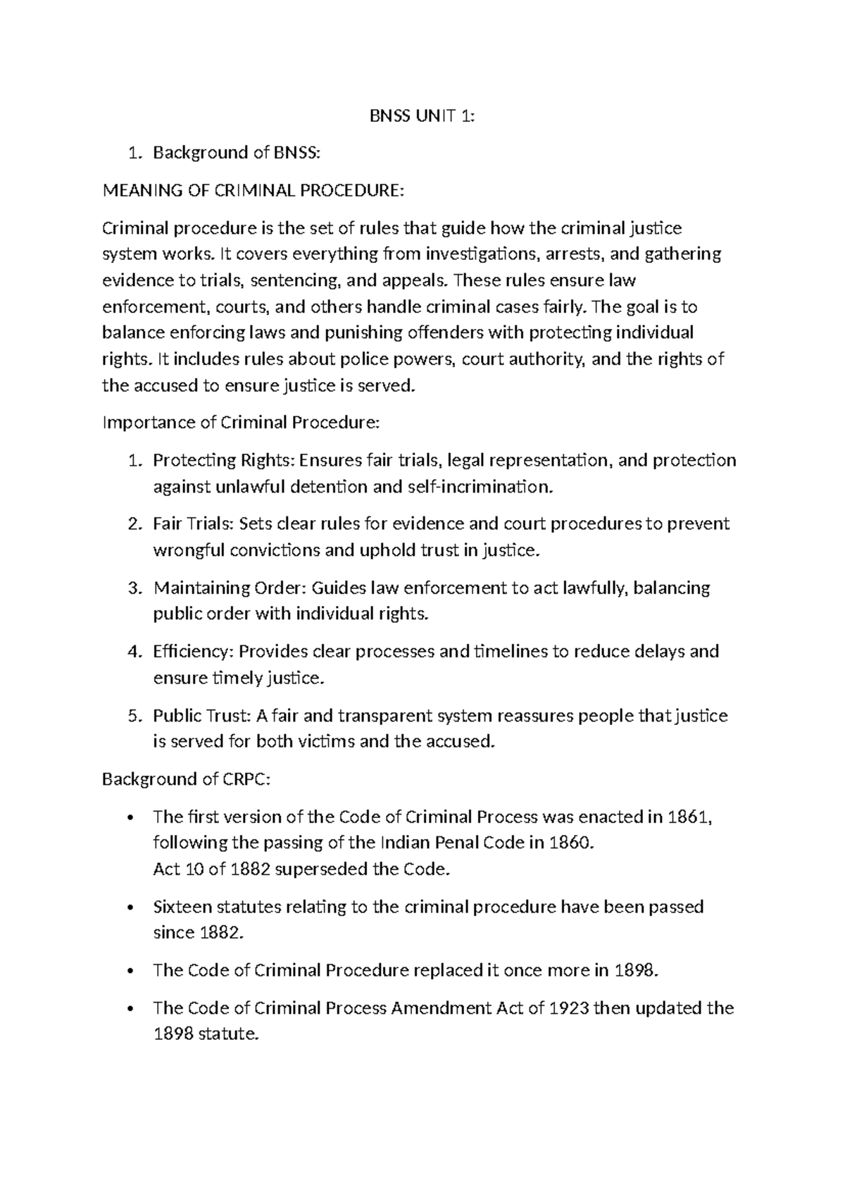 BNSS UNIT 1 - Comprehensive Study Notes for Exam Preparation - Studocu