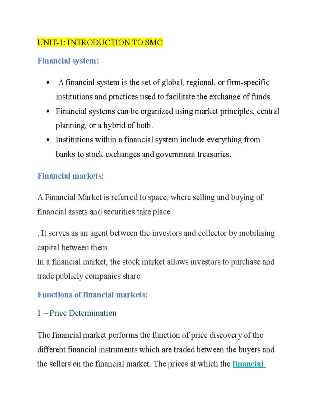 SMC 101: Comprehensive Notes on Stock and Money Markets - Studocu
