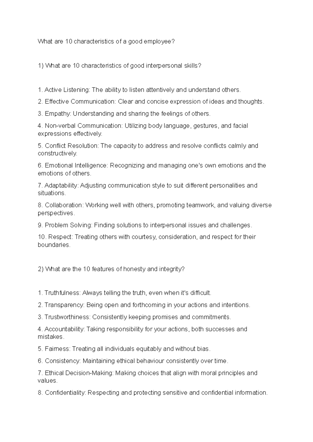 What are 10 characteristics of a good employee - What are 10 ...