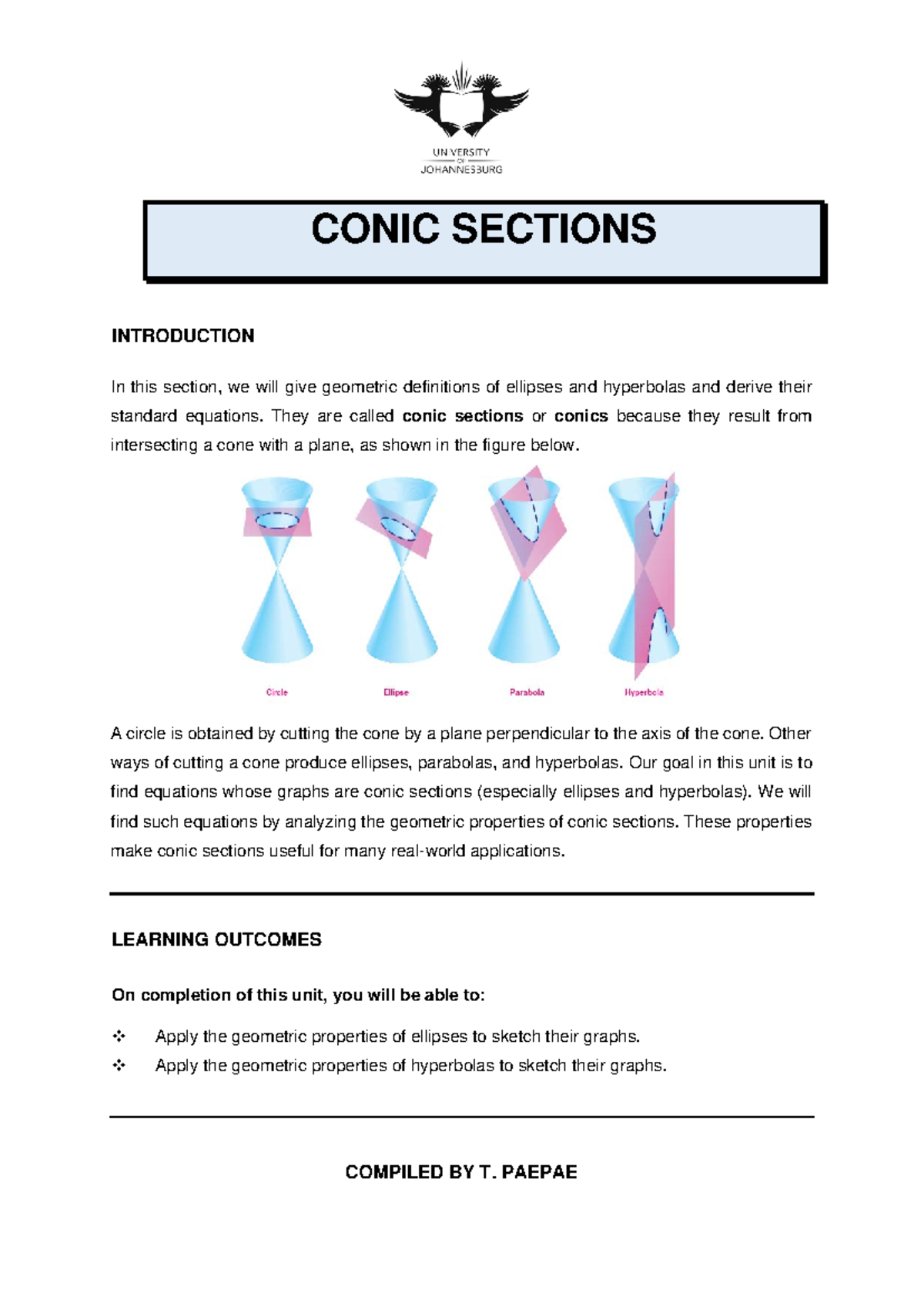 Conic Sections: Detailed Study of Ellipses and Hyperbolas (MATH-101 ...