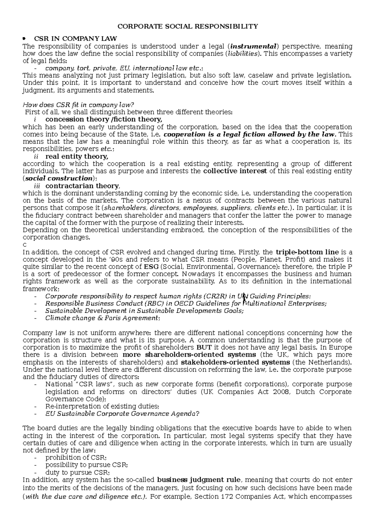 Corporate Social Responsibility (CSR) in Company Law: A Legal ...