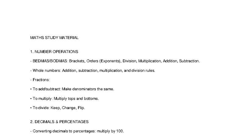 MATH101: Study Material on Number Operations & Algebra Basics - Studocu