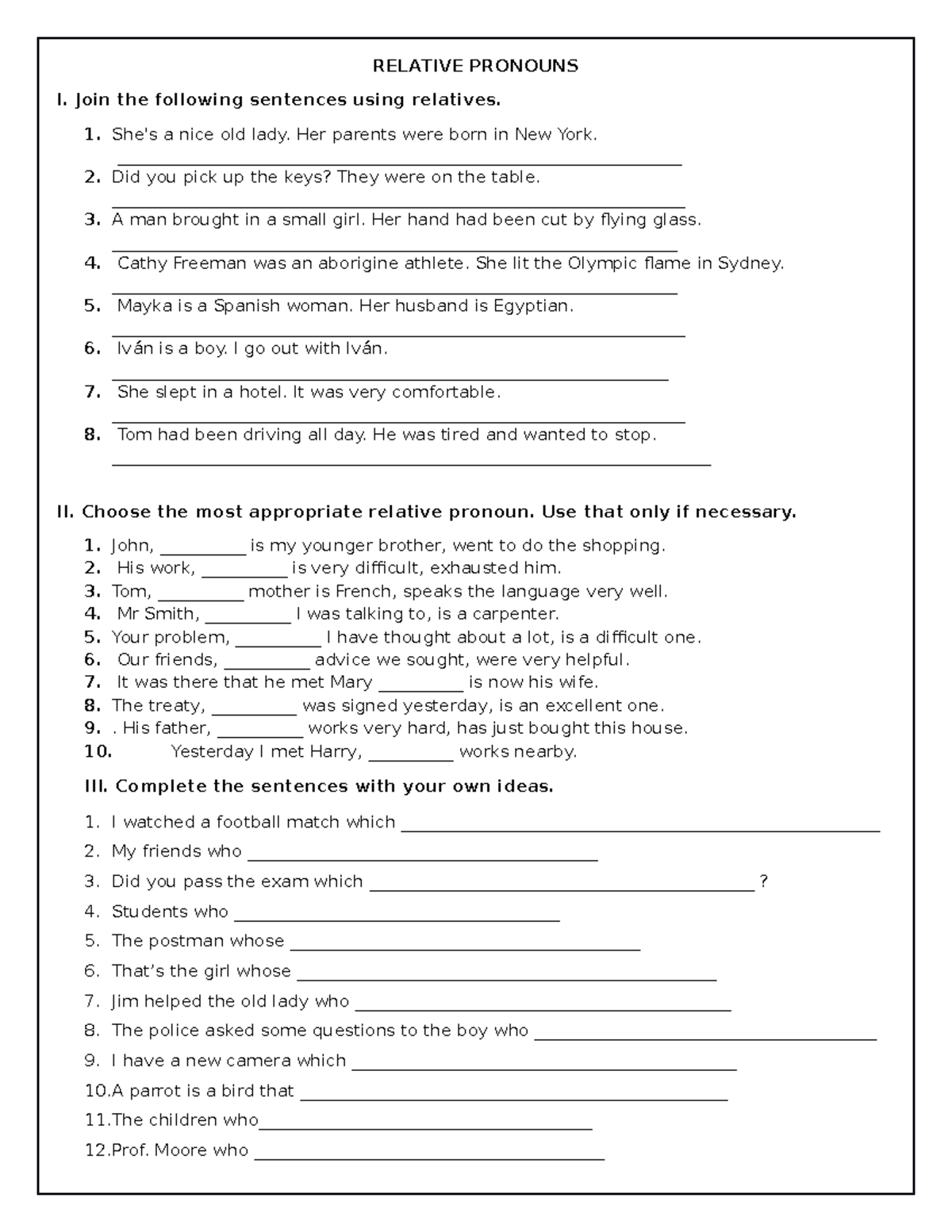 Relative Pronouns Exercise for English Grammar Practice - Studocu