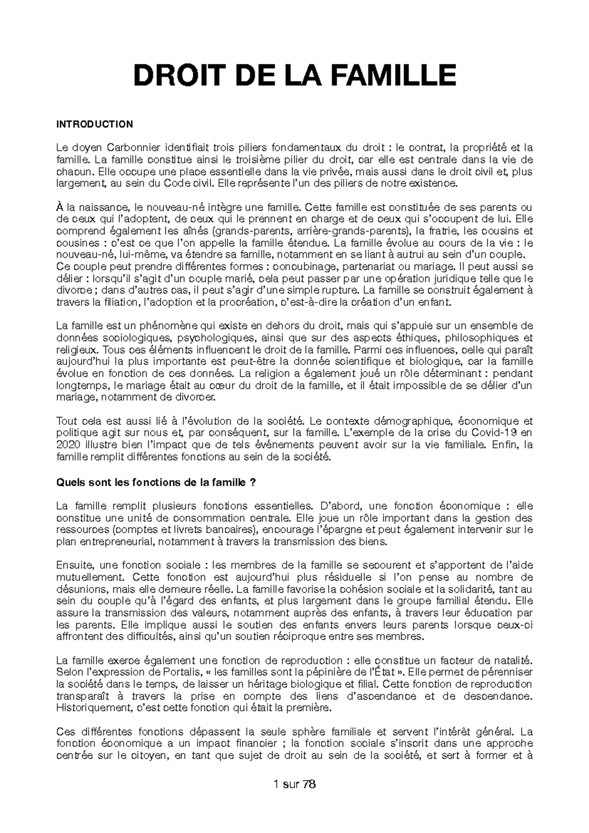 CM - Droit de la Famille : Introduction et Concepts Fondamentaux - Studocu