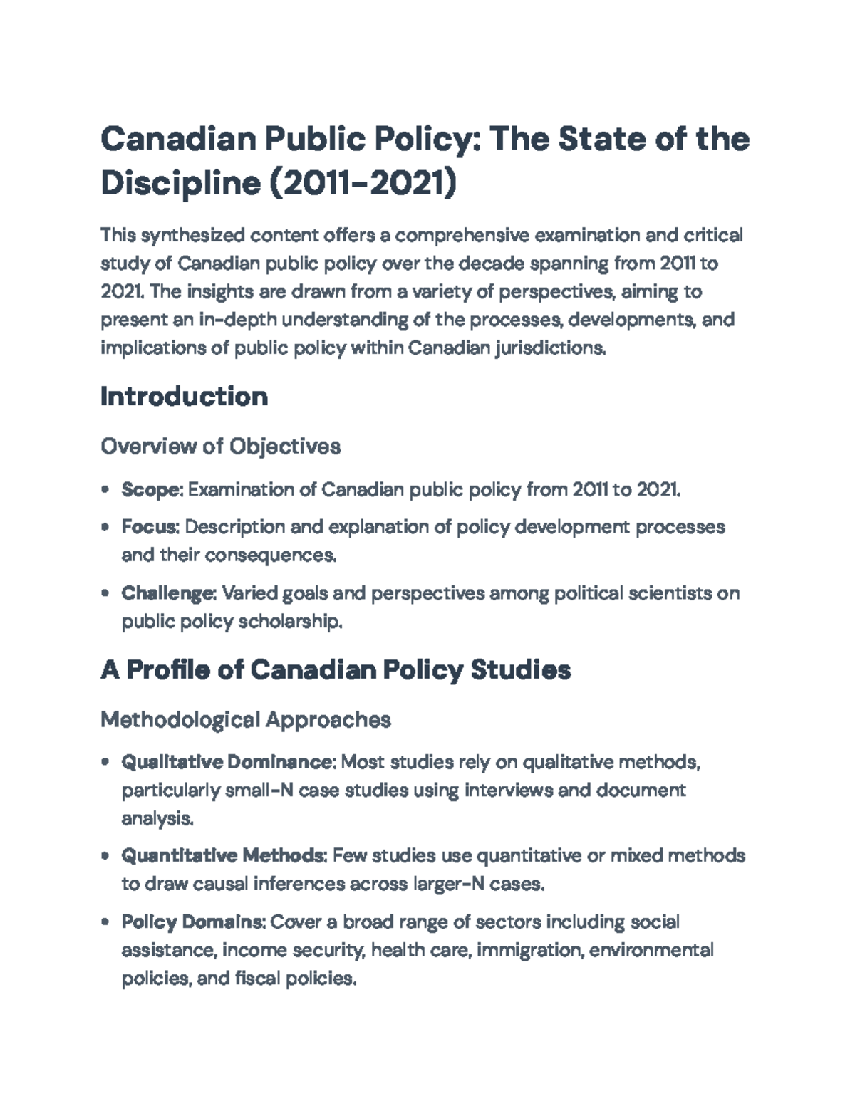 Canadian Public Policy Analysis: Developments from 2011-2021 - Canadian ...