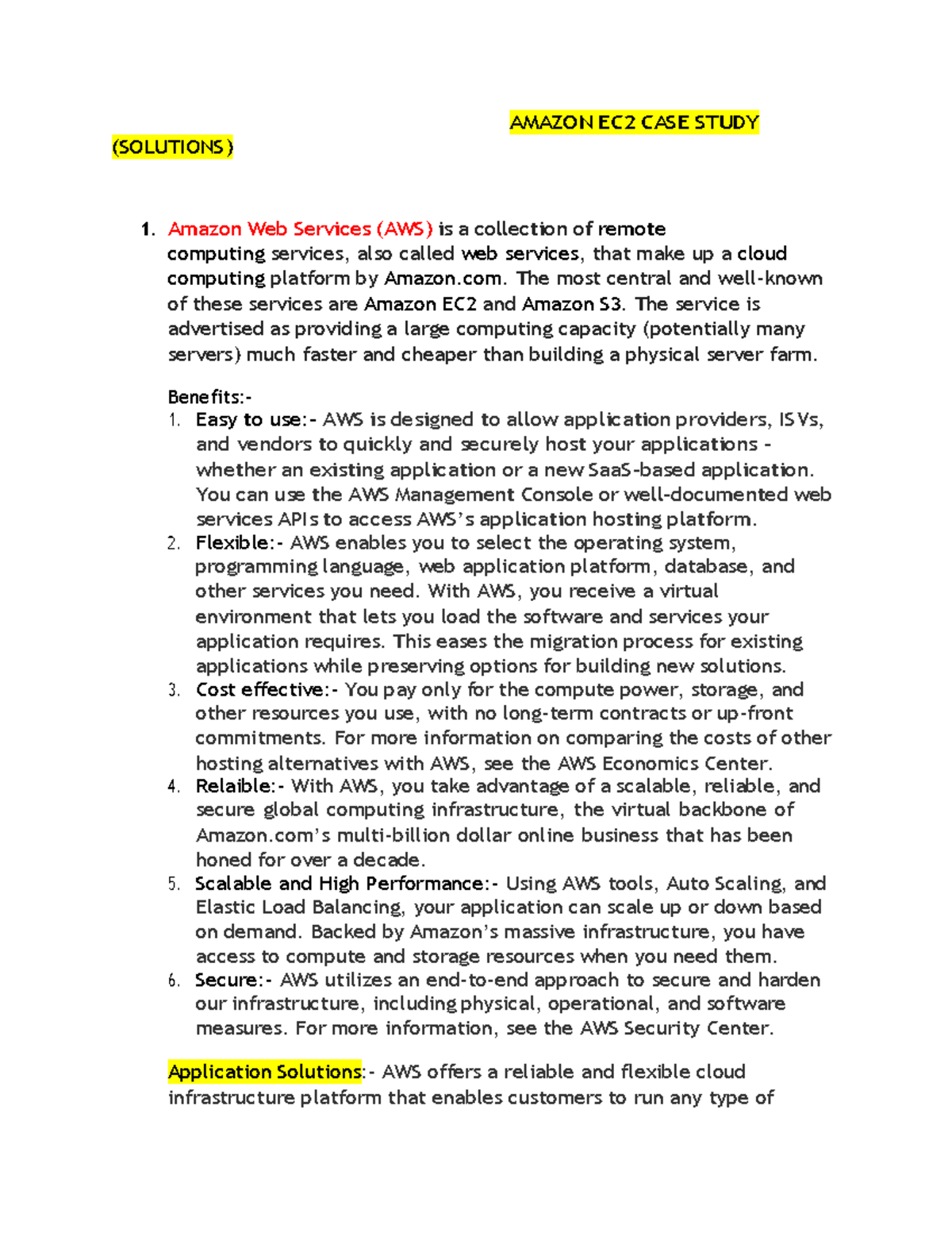 AWS EC2 Case Study Solutions - Comprehensive Overview - Studocu
