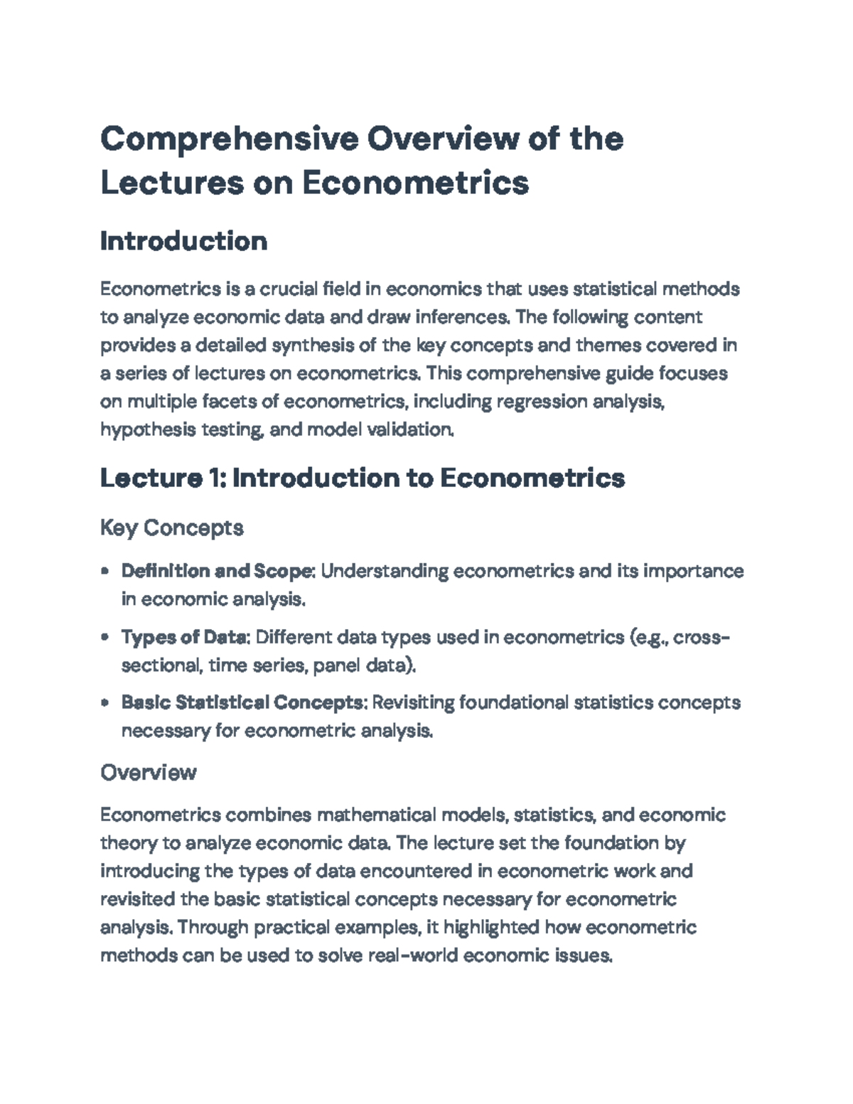 Econometrics (ECO 101) Lecture Notes: Techniques & Model Testing - Studocu
