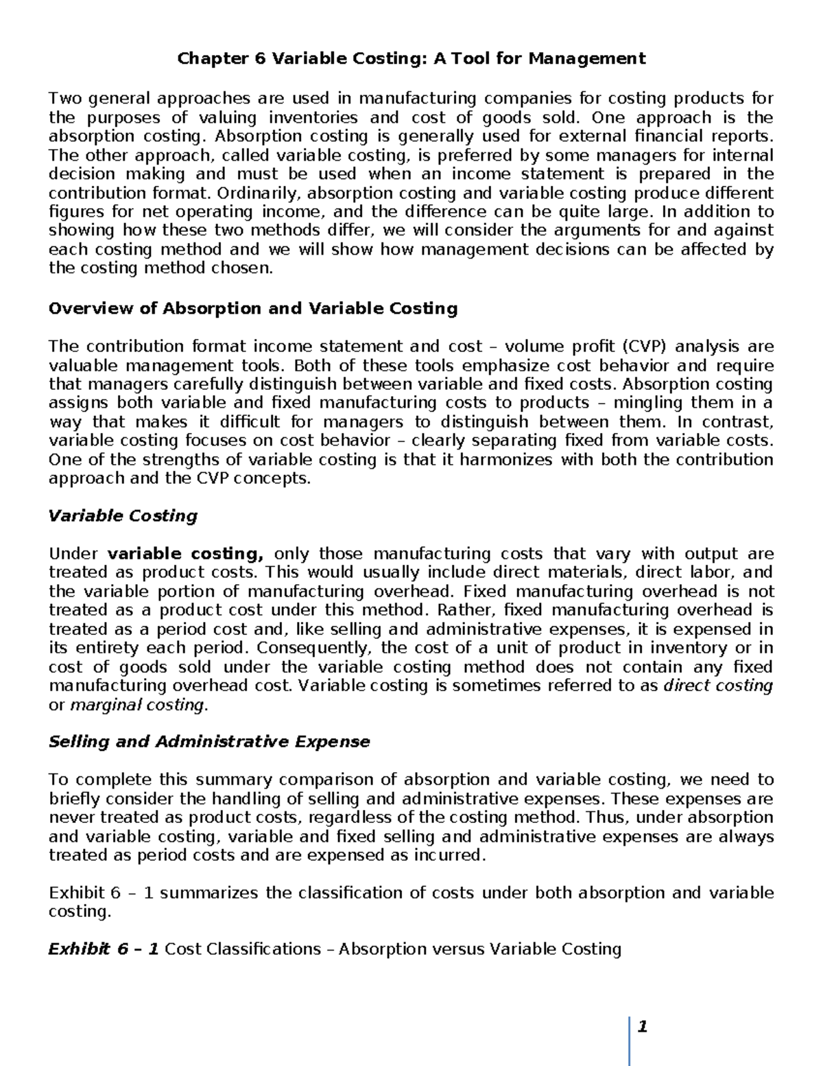 Chapter 6 Variable Costing: Essential Tool for Management Decision ...