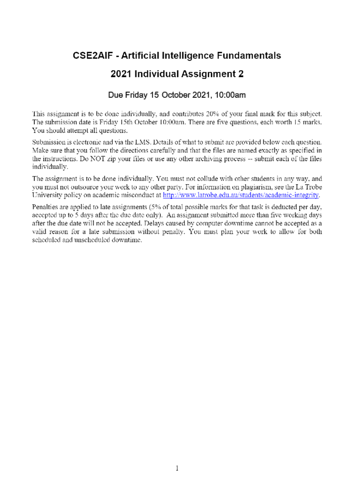 CSE2AIF 2021 Assignment 2 Overview and Guidelines - Studocu
