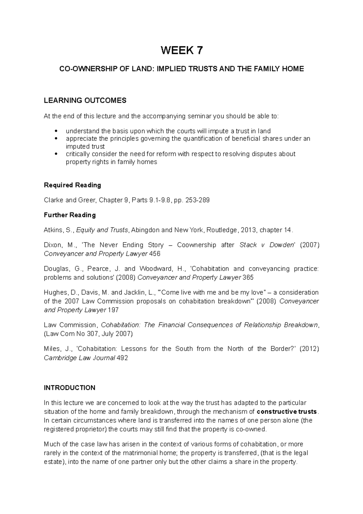 AEJ, Week 7, Land Law Module Guide, September 2018 - WEEK 7 CO ...
