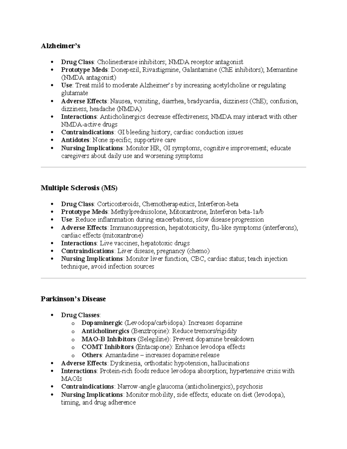 Exam 3 - Pharmacology Class Notes: Drug Classes & Prototype Meds - Studocu