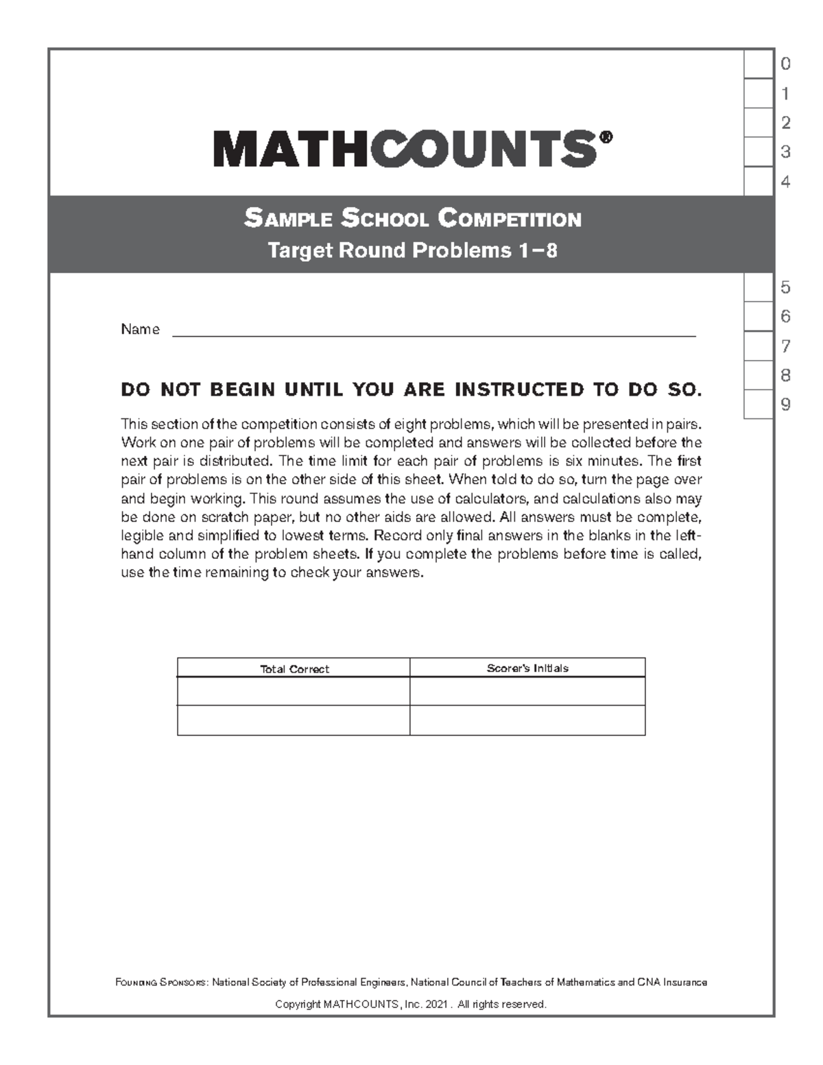 MATHCOUNTS Sample School Competition Target Round Problems - Studocu