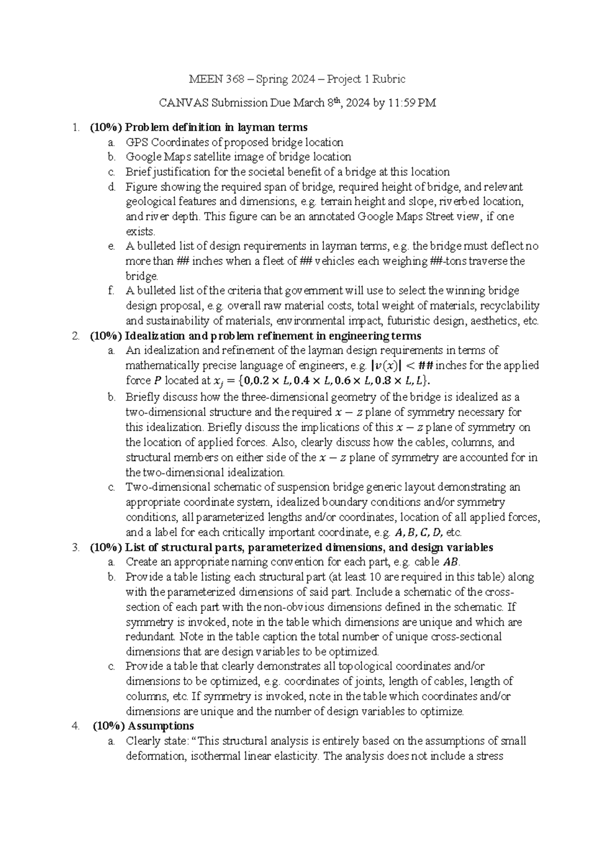 MEEN 368 Spring 2024 Project 1 Evaluation Criteria and Guidelines - Studocu