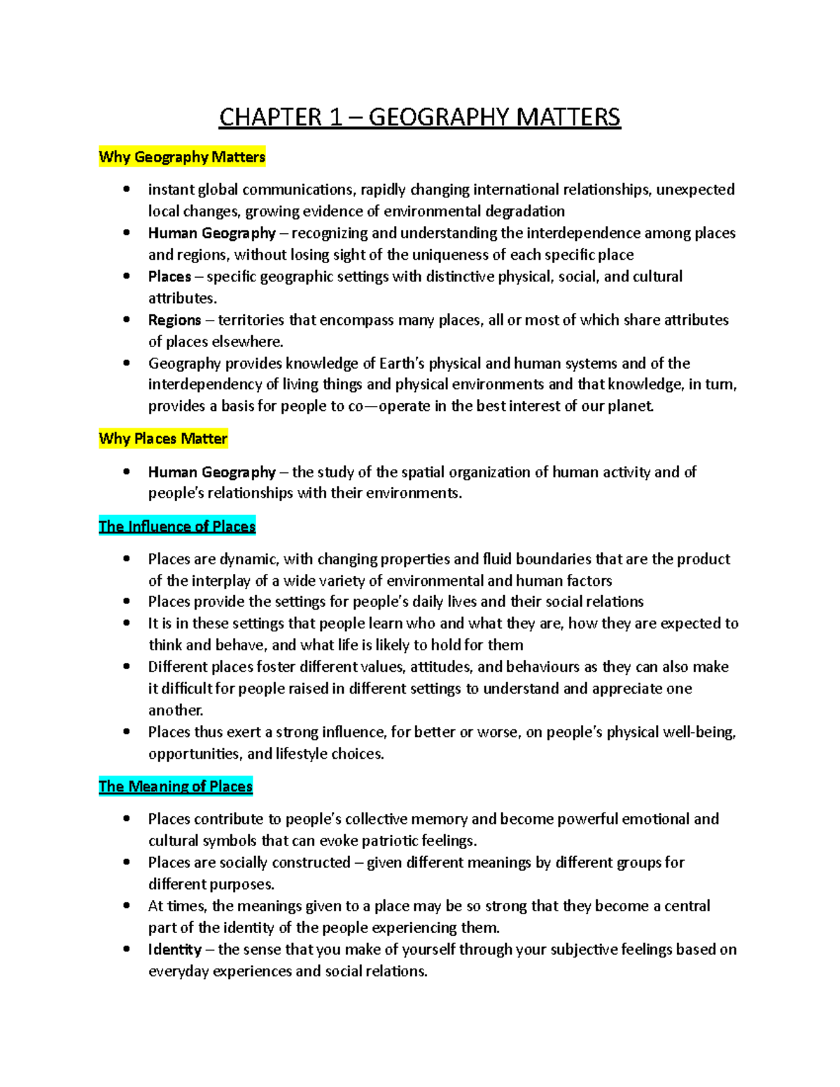 Chapter 1 - The Significance of Geography (Notes) - Studocu
