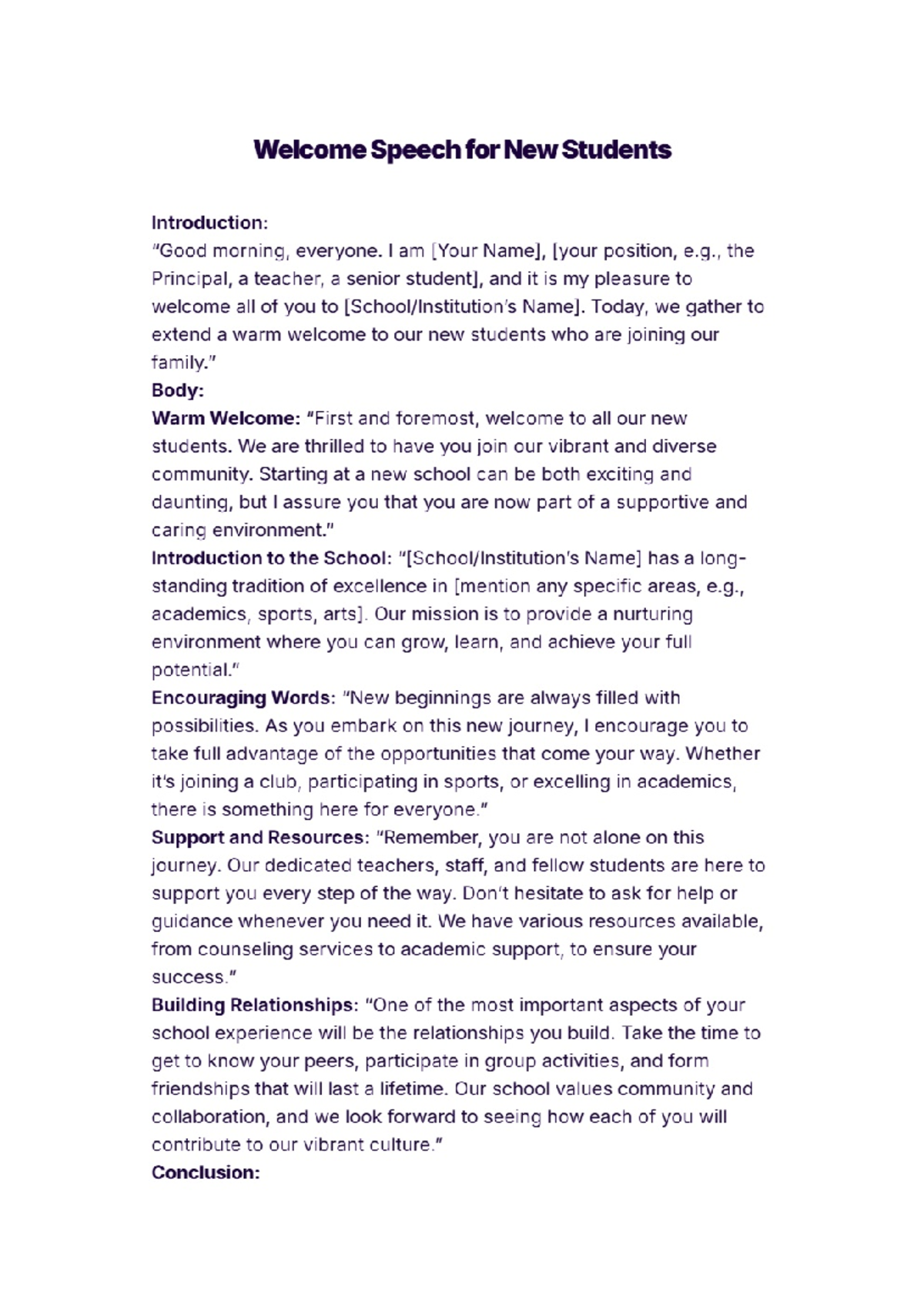 ENG 101: Welcome Speech Sample for New Students Orientation - Studocu