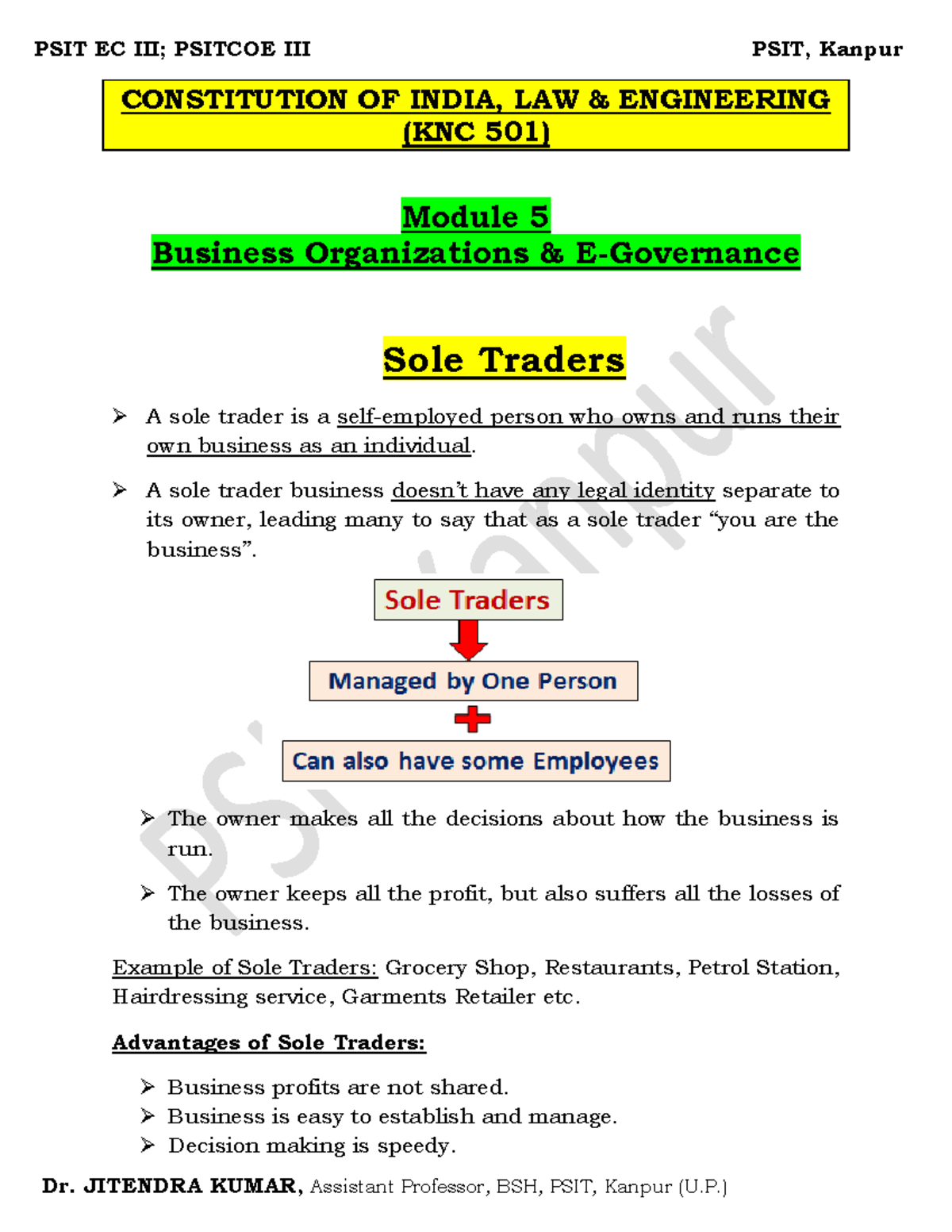 KNC 501 - Unit 5 Notes: Business Organizations & E-Governance - Studocu