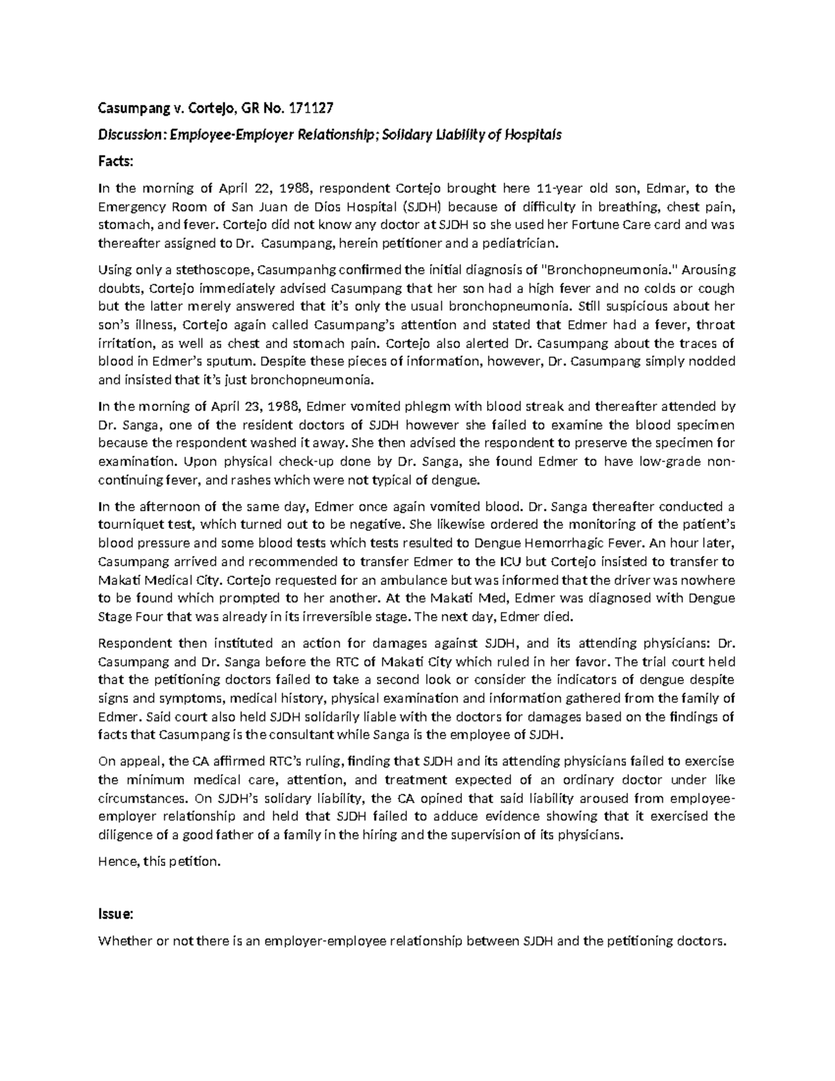 Casumpang v. Cortejo, GR No. 171127: Solidary Liability Analysis - Studocu