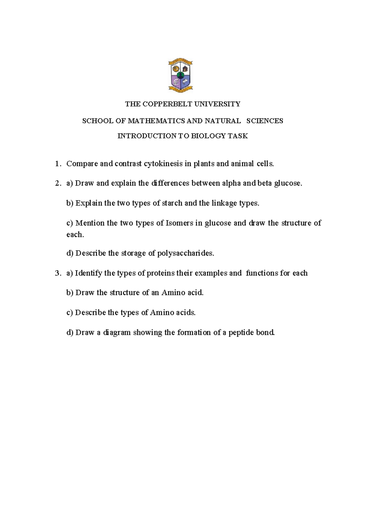 Intoduction to biology - THE COPPERBELT UNIVERSITY SCHOOL OF ...